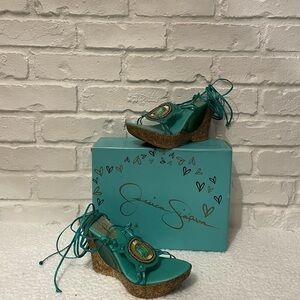 Vintage Jessica Simpson Turquoise Wedge Sandals